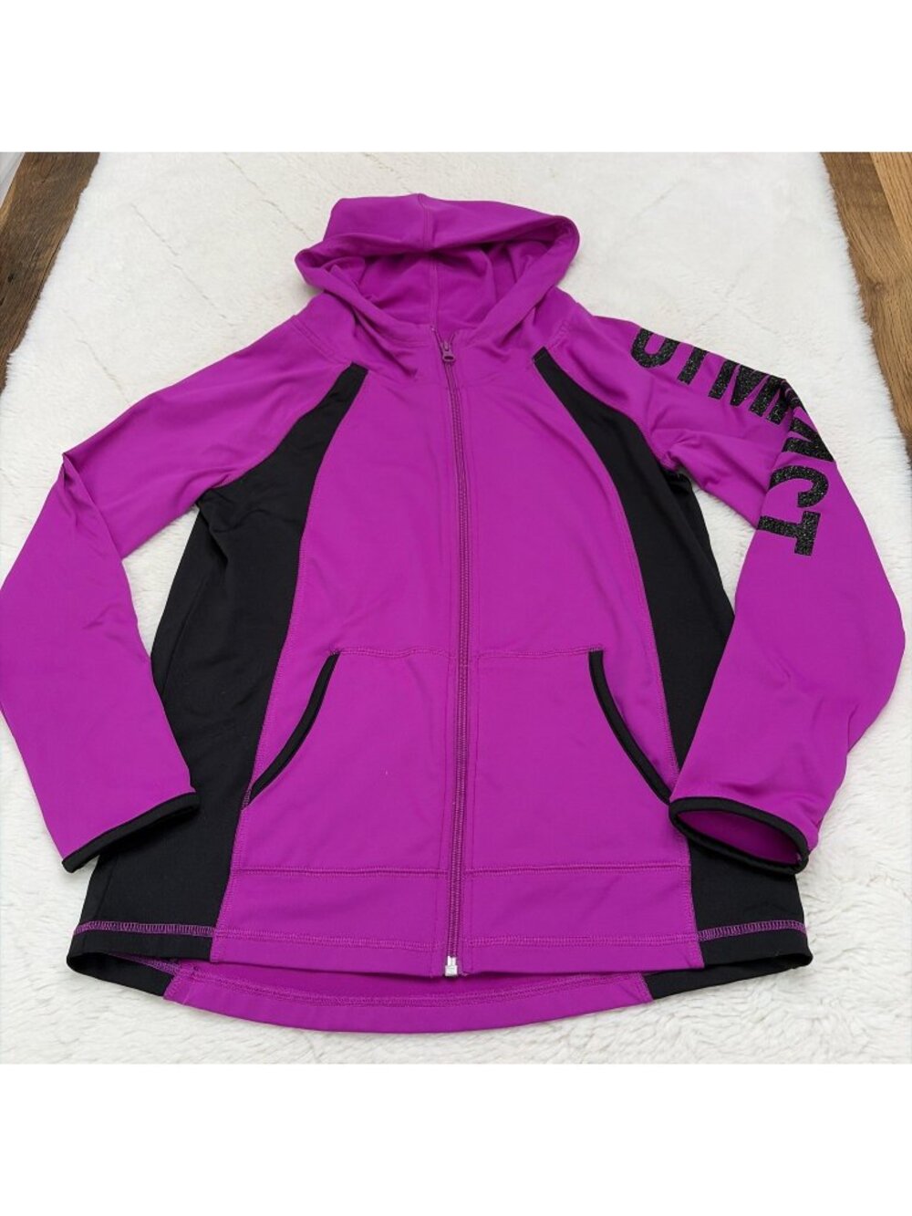 Justice Active Girls 12/14 Sparkle Gymnast Zip Up Hoodie